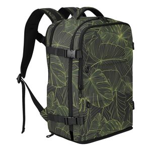 Unisex Green Tropical Leaf Print Fashion Casual Sports Custom Backpack Polyester <b>Waterproof</b> Zipper Closure Laptop Travel Bag - Product Image 1