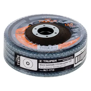 Paquete de 5 Discos Laminados de 4-1/2'', Grano 120, Centro de 7/8'', Fibra, TRUPER - Product Image 2