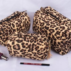 Durable Eco-Friendly Leopard Print Custom Travel Quilted Cotton Cosmetic Bags Makeup for Organizer Tassel Zipper <b>Storage</b> - Product Image 1