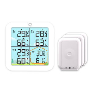 Nhà ba kênh Trạm thời tiết Nhiệt kế ẩm kế với đèn nền báo động <span class=keywords><strong>LCD</strong></span> hiển thị pin Powered ABS nhựa - Product Image 1