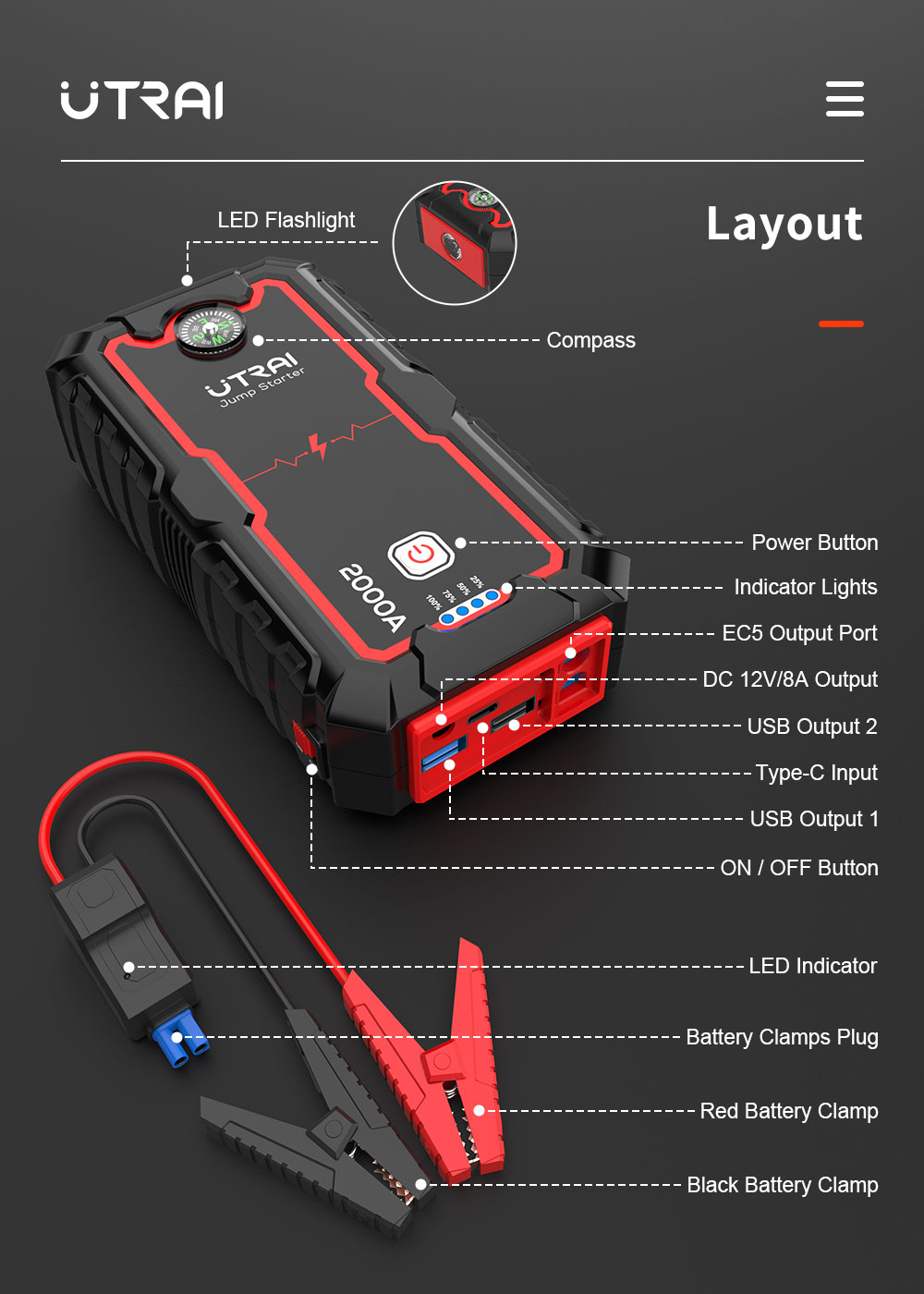 Jump Starter with a Power Bank 2000A/22000 mAh