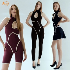 Aoyema - Body Deportivo Sexy de Una Pieza para Mujer, con Bloques de Color, Sin Costuras, con Aberturas, para Gimnasio y Yoga, con Relleno - Product Image 1