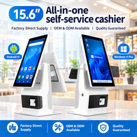 Système de point de vente tactile tout-en-un avec double écran 15,6+15,6 pouces, appareil de caisse tactile Windows/Android, tablette POS Google Store