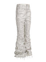 Jeans en denim pour homme, coton décontracté, style streetwear hip-hop, coupe évasée, effet délavé blanc, imprimé, usé, haute qualité, personnalisable, OEM ODM, 2026