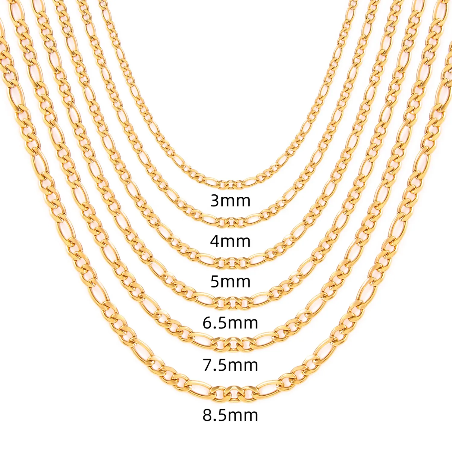 Stainless Steel 18k Real Gold Plated Figaro Link Chain Necklace For Men Women