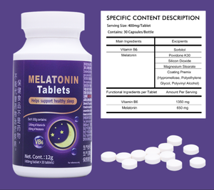 Comprimés de mélatonine naturelle à marque privée, complément pour le sommeil, saveur, soutien au sommeil profond et à la relaxation, 30 comprimés/flacon - Product Image 2
