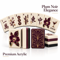 Jeu de tuiles de Mahjong américain avec motifs floraux Art Déco prune pour soirées de jeux en société, cadeaux, vente au détail et personnalisation de marque