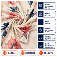 Tissu en rayonne et lin, mélange lin-viscose, léger, doux, fluide, imprimé, tissé, pour robes longues, vêtements de villégiature, vente en gros