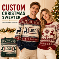 Pull de Noël personnalisé pour homme, tricot jacquard, motif renne et flocon de neige, col rond, pull de fête avec logo personnalisé