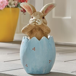 Good Quality ROHS Certified Resin Crafts Charming Blue Silent Easter Rabbit Resin Statue Suitable for Home Decoration