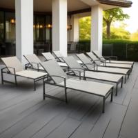 Chaise longue de piscine et de plage en aluminium blanc et noir avec tissu Teslin, style hôtelier et de loisirs