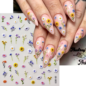 Pegatinas de <span class=keywords><strong>Uñas</strong></span> 5D con Flores Silvestres <span class=keywords><strong>en</strong></span> Relieve, Coloridas Margaritas, <span class=keywords><strong>Girasoles</strong></span>, Tallos y Hojas, Autoadhesivas, Decoración Floral de Primavera para <span class=keywords><strong>Uñas</strong></span> - Product Image 3