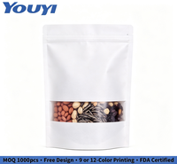 Sachet Doypack Kraft Blanc avec Fenêtre Transparente, Plusieurs Tailles, pour Emballage Alimentaire Refermable à Fermeture Éclair pour Noix, Fruits Secs et Snacks