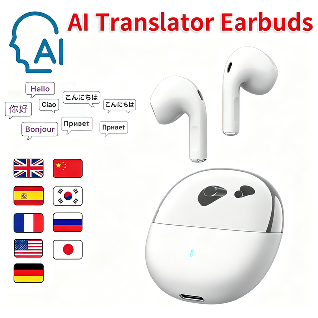 Instant Voice Translator Headset 2026 Wireless AI Translation Earbuds for Real-time Meeting Interpretation