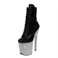 Bottes de danse à lacets avec talon diamanté argenté de 8 pouces, plateforme en strass, sexy, fétichistes, mode automne-été, bottines en ABS