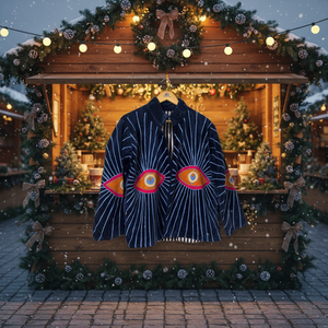 Blouson Bomber Femme Tricoté Main en Velours Brodé Respirant avec Motif Artistique Oeil, Style Ethnique Bohème, Vêtement d'Hiver - Product Image 1