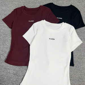 Logo personnalisé d'usine OEM T-shirt de gym pour femmes coupe ajustée à manches courtes Haut sportif de fitness, yoga et course à pied Fournisseur de vêtements de marque privée - Product Image 5