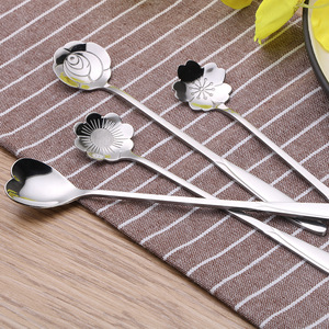 New Design Gold Plated <strong>Spoon</strong> Black Silver Flower Shape Stainless Steel <strong>Tea</strong> Coffee Long <strong>Spoon</strong> - Product Image 6