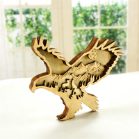 Décoration de table en bois 3D en forme d'aigle - Art moderne de paysage forestier et montagneux multicouche avec technique de découpe