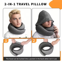 Oreiller de voyage 2-en-1 à capuche avec support cervical 360°, masque pour les yeux et bouchons d'oreilles – Idéal pour dormir en avion ou en train