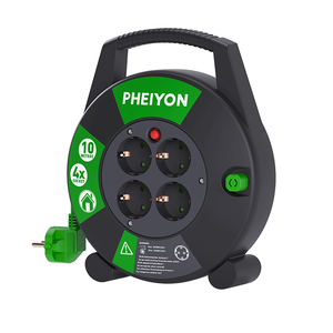 Pheiyon CE GS Compact 10M H05VV-F CEE Boîtier de câblage 4 prises Schuko 16A 250V avec disjoncteur thermique IP20 Enrouleur de câble domestique DIY ODM OEM - Product Image 2