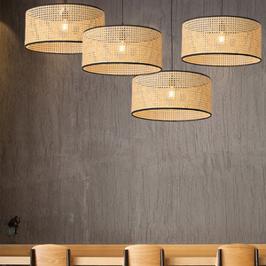 Japanese Rattan Pendant <b>Light</b> Round E27 Led Bulb Nordic Style Bedroom <b>Dining</b> Room Balcony Lighting Fixture - Product Image 2