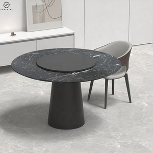 Una perezosa <span class=keywords><strong>Susan</strong></span>, comedor de lujo, mesa de cocina, diseño francés, pata de Metal negro, mesa de comedor superior de mármol verde indio oscuro - Product Image 6