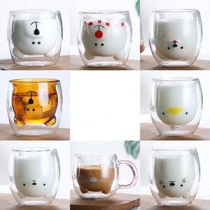 Mug à double paroi en verre avec poignée, motif ours mignon, pour thé, lait, café, expresso, bière de Noël - Product Image 2