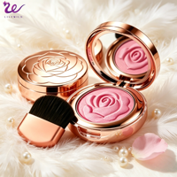 Set de Rubor Todo en Uno con Espejo y Brocha, Marca Privada, Vegano, Alta Pigmentación, Mineral, Oro Rosa, Compacto, Esculpido, Paleta de Rubores en Polvo Brillante