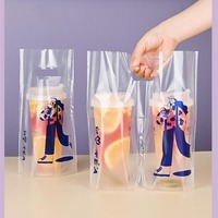 Sacs à emporter en PE rétractables personnalisés avec logo pour thé au lait, café, boba, bubble tea, transparents, tailles pour une/two/quatre tasses