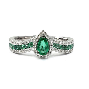 Giao Hàng Nhanh Chất Lượng Cao Tùy Chỉnh 18K Vàng Trắng Kim Cương Thật Lê Màu Xanh Lá Cây Ngọc Solitaire Engagement Emerald Nhẫn Cho Phụ Nữ - Product Image 1