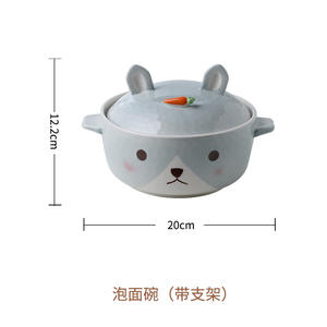 Bol à nouilles en céramique avec couvercle, grande capacité, double poignée, motif lapin, pour enfants et adultes, usage domestique - Product Image 5