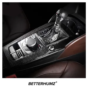 סיבי פחמן לאאודי A3 8V S3 2014-2018 רכב Gear Shift פנל משענת תיבת לקצץ מסגרת מדבקה אביזרי פנים אוטומטי