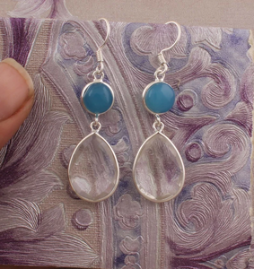 ห่วง925คุณภาพสูงทำจากเงินสเตอริ่งธรรมชาติสีฟ้าหยกห่วงคริสตัลต่างหูพลอยยาวผิวเป็นมิตรมินิมอลสำหรับ - Product Image 5