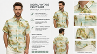 Chemise à manches courtes pour homme avec imprimé vue sur la mer tropicale, en lyocell doux et respirant, chemise décontractée pour la plage d'été