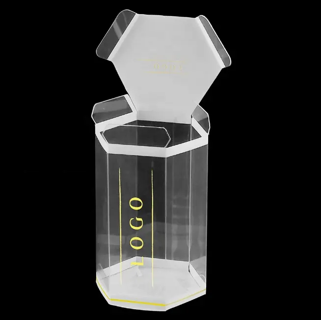कस्टम पारदर्शी डिब्बों स्पष्ट पीवीसी पालतू तह प्लास्टिक षट्भुज बॉक्स