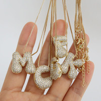 Moda 18K chapado en oro latón circón grande grueso Puff burbuja Chubby globo alfabeto inicial nombre letra colgante collar regalo