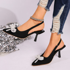 Summer Spring Autumn Comfort Bowknot High-heeled Stiletto <b>Sandals</b> Red Open-toe Pu Upper - Product Image 1