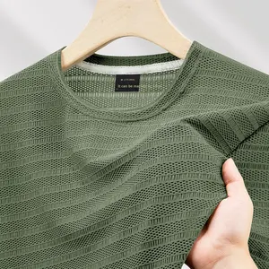 Novedad de verano, camiseta informal de Color sólido para hombre, camiseta de media manga de seda helada transpirable de secado rápido, camisetas deportivas de malla de punto para hombre - Product Image 2