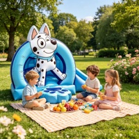 Château gonflable personnalisé pour enfants avec motif de chien de dessin animé mignon, avec toboggan, en PVC imperméable, avec plateforme en forme de patte et filet de sécurité