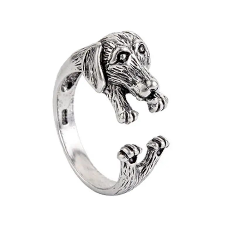 Best Verkopende Vintage Handgemaakte Sieraden Verstelbare Zink Legering Hond Puppy Dieren Ringen