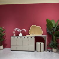 Ensemble coiffeuse de chambre en MDF avec miroir HD, tiroirs multi-rangements et tabouret rond, sur mesure