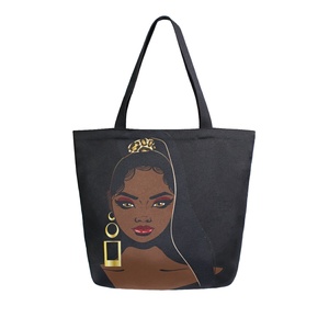 Hot Sales Custom African Black Girl Print Reusable Shoulder Handbag Casual <b>Large</b> <b>Canvas</b> Shopping Tote <b>Bag</b> - Product Image 1