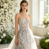Tissu en dentelle de tulle brodé de petites fleurs dispersées, maille transparente, dentelle florale blanche pour robes de mariée pour filles
