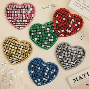 New Iron on Embroidered Shiny Glitter Edge Colorful Disco Planet Heart Patch for Clothing <b>Hat</b> <b>Bag</b> Decoration - Product Image 1