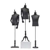 Mannequin de vitrine pour veste, mannequin homme en bois à bras flexibles, buste supérieur en lin noir, mannequin masculin pour l'affichage de costumes