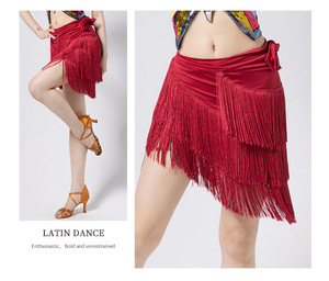 Set Gonna da Ballo Latino a 3 Strati con Frange, Gonne Asimmetriche con Nappe per Donna, per Salsa, Rumba, Pratica di Danza, Sciarpa per Danza del Ventre e del Fianco - Product Image 5