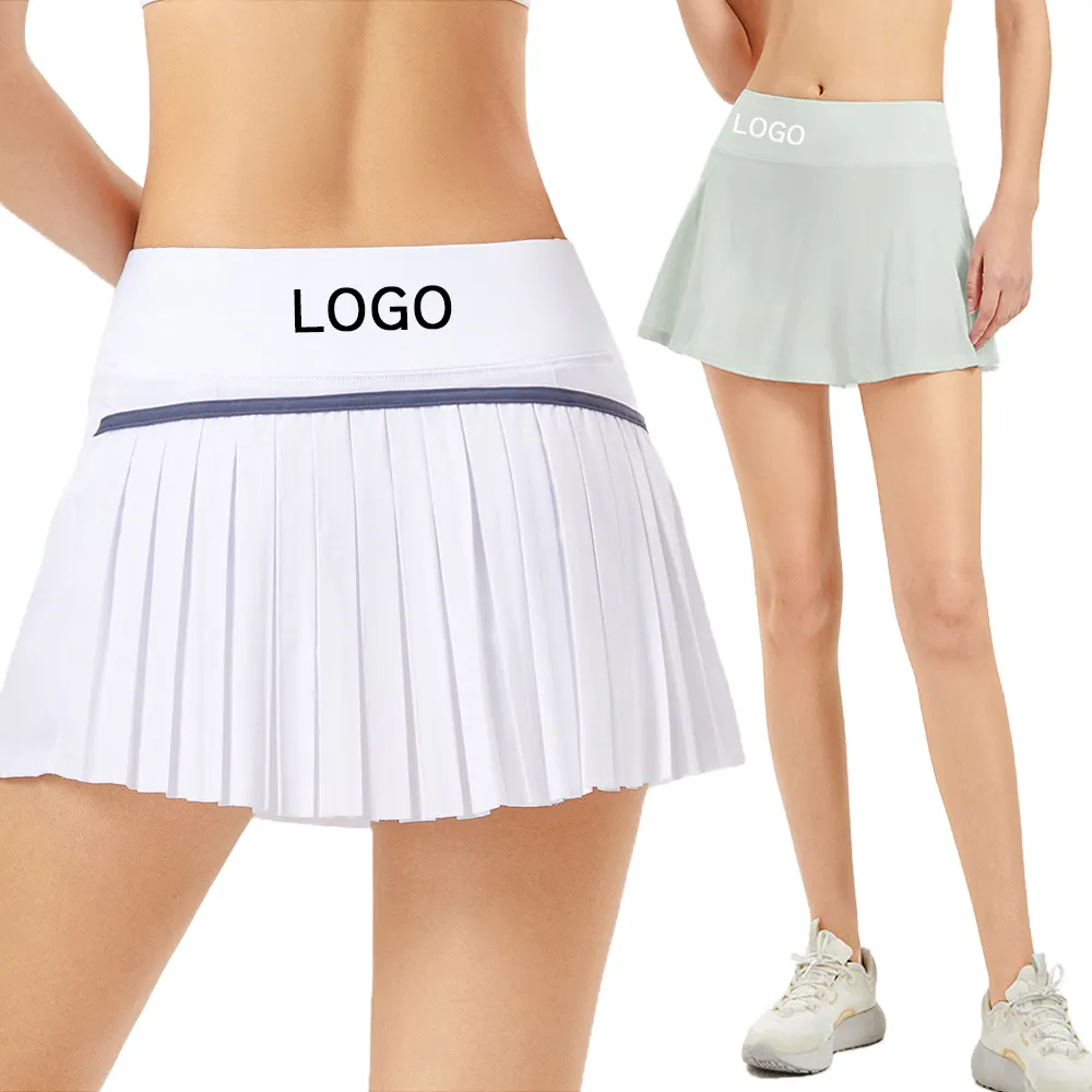 Custom Logo Women High Waist Pleated Tennis Golf Skirts With Pockets Shorts Athletic Skort Fitness Running Workout Sports Skirt