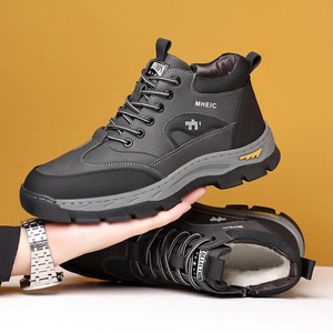 Bottes de neige d'hiver pour hommes, gris kaki, semelle épaisse, à lacets, hautes, doublées de polaire, chaussures chaudes pour l'extérieur - Product Image 3