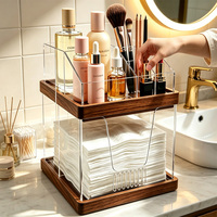 Boîte à mouchoirs en acrylique noyer, organiseur de maquillage, support de rangement cosmétique à 2 niveaux pour salle de bain et coiffeuse